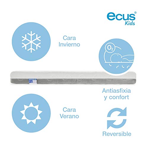 Ecus Kids Colchón de Cuna antiahogo Oxsi, Textil, Blanco/Gris, 117x057