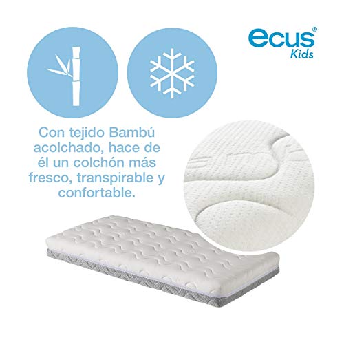 Ecus Kids Colchón de Cuna antiahogo Oxsi, Textil, Blanco/Gris, 117x057