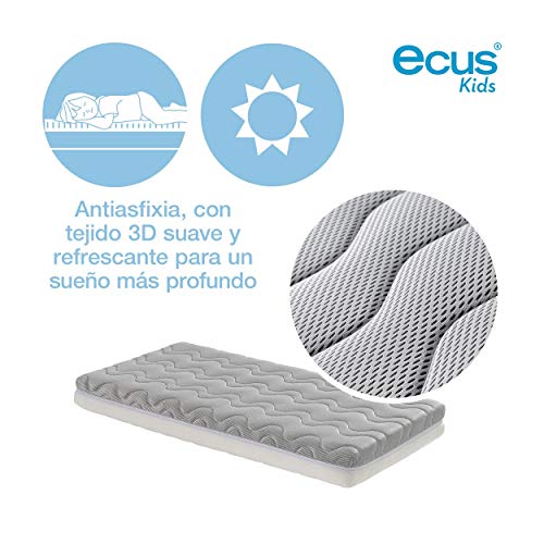 Ecus Kids Colchón de Cuna antiahogo Oxsi, Textil, Blanco/Gris, 117x057