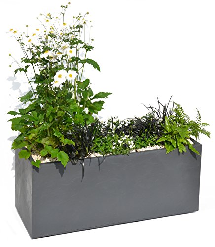 Eda Jardinera De Plástico Volcania %22Decoración De Piedra%22 Gris Antracita - 99.5 X 39 X 43 + Battle - Sustrato Bolas Arcilla Expandida 20L. -