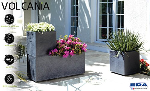 Eda Jardinera De Plástico Volcania %22Decoración De Piedra%22 Gris Antracita - 99.5 X 39 X 43 + Battle - Sustrato Bolas Arcilla Expandida 20L. -
