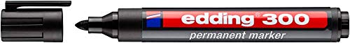edding 300 marcador permanente - negro - 1 rotulador- punta redonda 1,5-3 mm - resistente al agua, de secado rápido, rotuladores indelebles - para cartón, plástico, vidrio, madera, metal