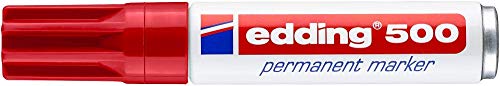 edding 500 marcador permanente - rojo - 1 rotulador - punta biselada 2-7 mm - resistente al agua, de secado rápido, rotuladores indelebles - para cartón, plástico, madera, metal, vidrio