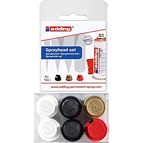 Edding 5200 spray permanente juego de cabezales rociadores - juego de 6 - cabezales rociadores intercambiables en 4 anchos del spray diferentes - desde líneas finas (1 cm) hasta des áreas (14 cm)
