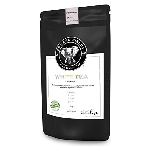 Edward Fields Tea ® - Té blanco orgánico a granel con Lavanda. Té bio recolectado a mano con ingredientes y aromas naturales, 100 gramos, China.
