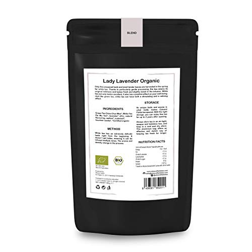 Edward Fields Tea ® - Té blanco orgánico a granel con Lavanda. Té bio recolectado a mano con ingredientes y aromas naturales, 100 gramos, China.