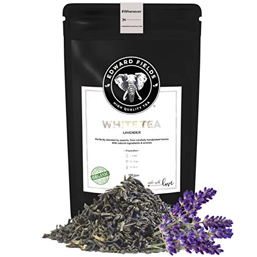 Edward Fields Tea ® - Té blanco orgánico a granel con Lavanda. Té bio recolectado a mano con ingredientes y aromas naturales, 100 gramos, China.