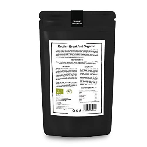 Edward Fields Tea ® - Té negro English Breakfast orgánico a granel. Té bio recolectado a mano con ingredientes y aromas naturales, 100 gramos, India.