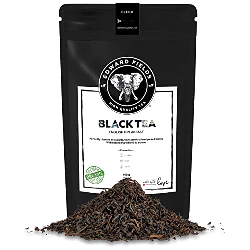 Edward Fields Tea ® - Té negro English Breakfast orgánico a granel. Té bio recolectado a mano con ingredientes y aromas naturales, 100 gramos, India.