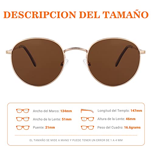 EFE Gafas de Sol Deportivas Polarizadas para Mujeres y Hombres Neutrales Diseñador y Redondas de Espejo Polaroid Contra los Rayos Ultravioletas Marrón