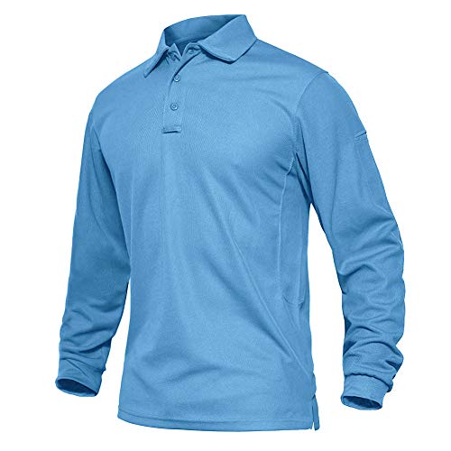 EKLENTSON Hombre Camisas - Polos de Golf de Manga Larga Casuales y Ligeros Camisas de Deporte Militar Cielo Azul Talla 3XL