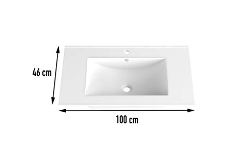 EL ALMACEN DEL PROFESIONAL Juego de Mueble de Baño Modelo Egipto Porcelana, Conjunto formado por Mueble de Baño Estilo Madera Color Cambrian Ancho 100cm, Lavabo de Porcelana y Espejo a Juego