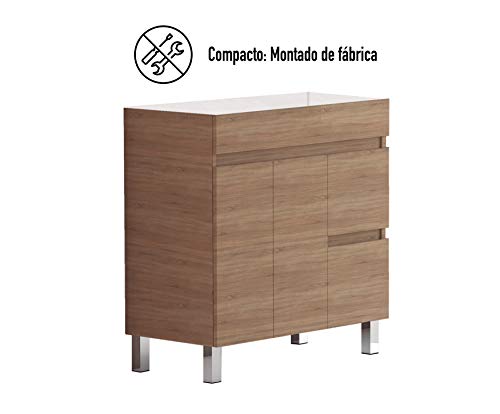 EL ALMACEN DEL PROFESIONAL Juego de Mueble de Baño Modelo Egipto Porcelana, Conjunto formado por Mueble de Baño Estilo Madera Color Cambrian Ancho 70cm, Lavabo de Porcelana y Espejo a Juego