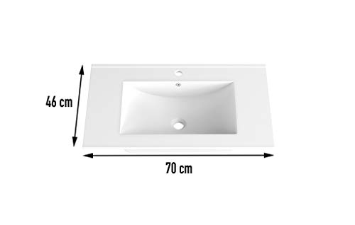 EL ALMACEN DEL PROFESIONAL Juego de Mueble de Baño Modelo Egipto Porcelana, Conjunto formado por Mueble de Baño Estilo Madera Color Cambrian Ancho 70cm, Lavabo de Porcelana y Espejo a Juego