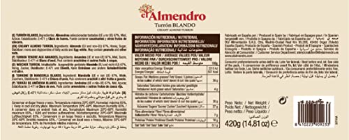 El Almendro, Turrón Blando de Almendra en Porciones, Turrón sin Gluten, Turrón Tradicional con Miel y Almendras Seleccionadas, 14 Porciones, Receta Tradicional Desde 1880, 420 Gramos