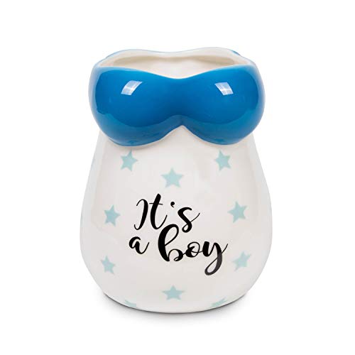 el & groove Pregnancy Baby Belly Cup It's a Boy, Panza de Embarazo en Porcelana 3D en Azul y Blanco, Regalo para Mujeres Embarazadas, bebé niño varón Parto