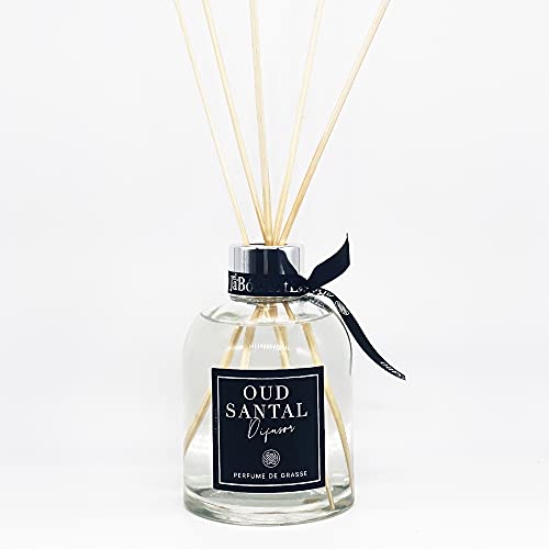 EL JABON ARTESANO - Difusor de Perfume, Oud Santal, 3 a 4 Meses de difusión, Difusor de Aroma, Aromaterapia, Difusor con Varillas Perfumadas, Perfume de Grasse, Fragancia para el Hogar