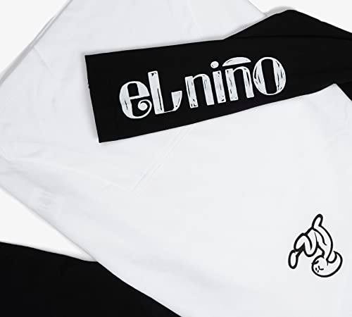 El Niño Tarifa Sweetwear. Camiseta de Manga Larga para niños con Capucha en Color Blanca y Negra. con Logo El Niño Estampado en el Pecho (16)