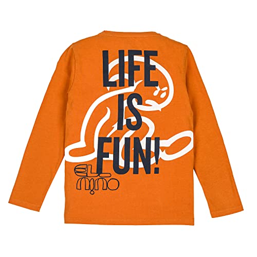 El Niño Tarifa Sweetwear. Camiseta de Manga Larga para niños de Cuello Redondo en Color Naranja. Estampado en el Pecho y en Las Espaldas (8)