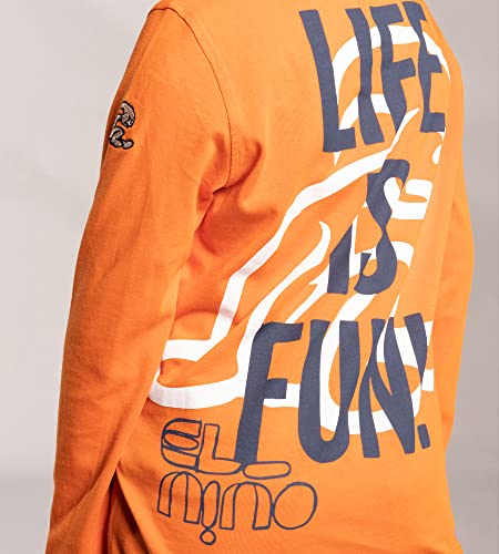 El Niño Tarifa Sweetwear. Camiseta de Manga Larga para niños de Cuello Redondo en Color Naranja. Estampado en el Pecho y en Las Espaldas (8)