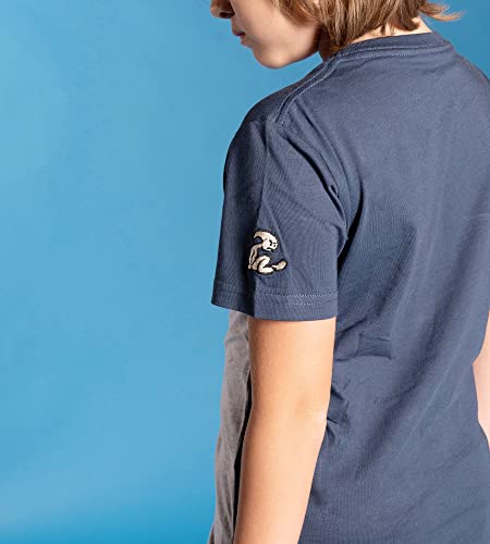 El Niño Tarifa Sweetwear. Camiseta de niños de Cuello Redondo en Color Azul y Gris. con Bolsillo y Estampado Frontal (4)