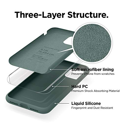 elago Silicona Líquida Funda Compatible con iPhone 11 (6.1"), Silicona Premium, Protección Funda Protectora 3 Tapas Estructura (Verde Noche)
