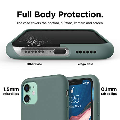 elago Silicona Líquida Funda Compatible con iPhone 11 (6.1"), Silicona Premium, Protección Funda Protectora 3 Tapas Estructura (Verde Noche)