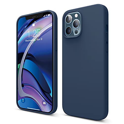 elago Silicona Líquida Funda Compatible con iPhone 12 Pro MAX Case (6.7"), Silicona Premium, Protección Funda Protectora 3 Tapas Estructura (Azul Oscuro)