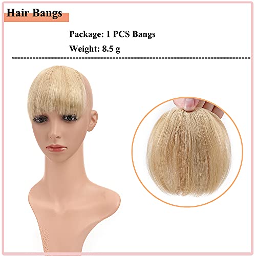 Elailite Flequillo Postizos Pelo Natural Clip Postizo Extensiones Flequillos Irregular Cabello Humano 100% Remy #18P613 Ash Rubio Mecha Rubio Muy Claro