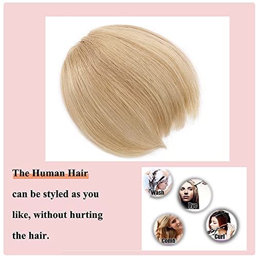 Elailite Flequillo Postizos Pelo Natural Clip Postizo Extensiones Flequillos Irregular Cabello Humano 100% Remy #18P613 Ash Rubio Mecha Rubio Muy Claro