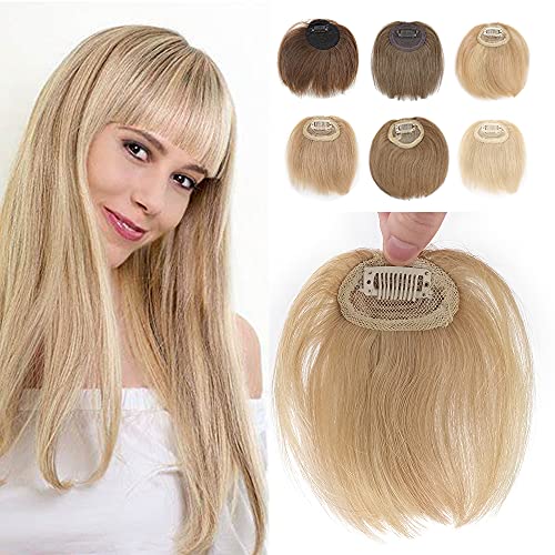 Elailite Flequillo Postizos Pelo Natural Clip Postizo Extensiones Flequillos Irregular Cabello Humano 100% Remy #18P613 Ash Rubio Mecha Rubio Muy Claro