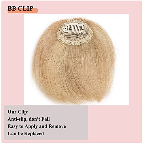 Elailite Flequillo Postizos Pelo Natural Clip Postizo Extensiones Flequillos Irregular Cabello Humano 100% Remy #18P613 Ash Rubio Mecha Rubio Muy Claro