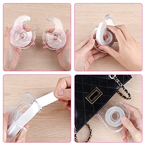 ELECLAND 2 rollos de cinta de doble cara para el cuerpo, cinta de sujetador secreto, cinta de lencería, cinta adhesiva de moda para ropa, vestido, 10 metros con dispensador, bolsillo con cordón sedoso