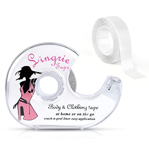 ELECLAND 2 rollos de cinta de doble cara para el cuerpo, cinta de sujetador secreto, cinta de lencería, cinta adhesiva de moda para ropa, vestido, 10 metros con dispensador, bolsillo con cordón sedoso