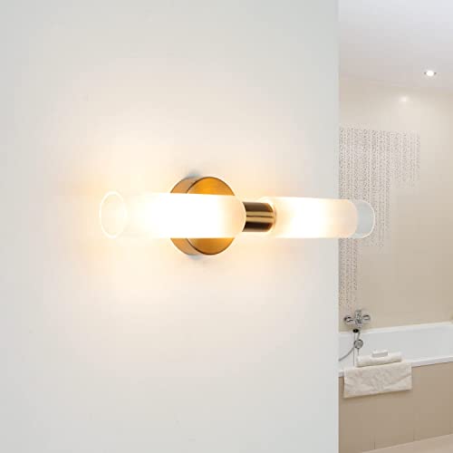 Elegante lámpara para espejo de baño en latón de metal y cristal, moderna, 2 x G9 lámpara de pared