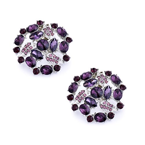 Elegantpark AM Mujer's Cristales Embragues Vestido Sombrero Zapato Clips Violeta 2 Pcs