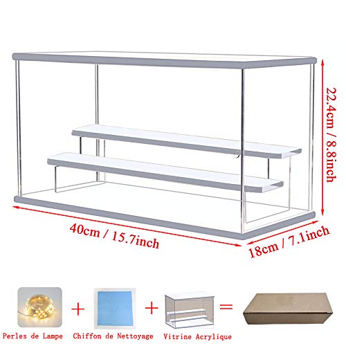 ELEpure Exhibidor de Escalera de acrílico de 3 Niveles, Organizador de Estante de Escalera de Madera, decoración Coleccionable para exhibición de Figuras, muñeca, cosméticos (40x18x22cm)