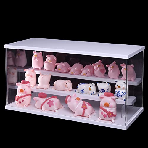 ELEpure Exhibidor de Escalera de acrílico de 3 Niveles, Organizador de Estante de Escalera de Madera, decoración Coleccionable para exhibición de Figuras, muñeca, cosméticos (40x18x22cm)