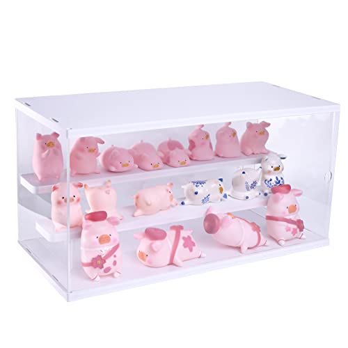 ELEpure Exhibidor de Escalera de acrílico de 3 Niveles, Organizador de Estante de Escalera de Madera, decoración Coleccionable para exhibición de Figuras, muñeca, cosméticos (40x18x22cm)