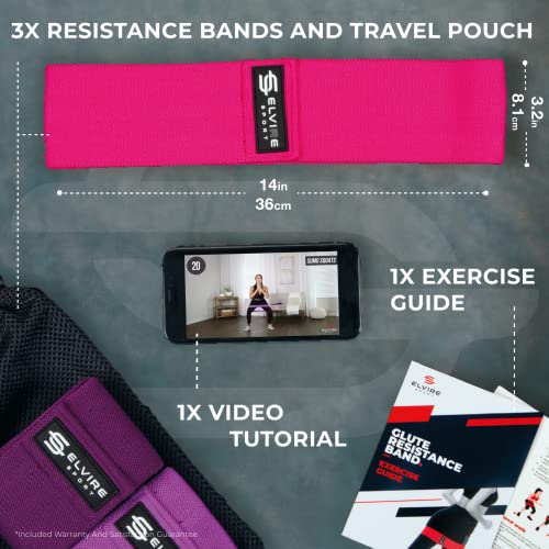 ELVIRE SPORT Bandas Elasticas Musculacion Mujer y Hombre (Set de 3) | Cintas Elasticas Fitness de Tela | Ligas para Ejercicios Gomas Yoga, Pilates, Crossfit, Sentadillas, Fisioterapia