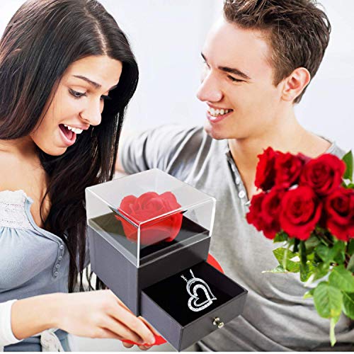 EMPATHY JEWELS Colgante Mujer Corazon Plata De Ley 925, Regalo romántico para Ella – Regalos Originales para Mujer Joven con Rosa Roja eterna para dia de la madre.