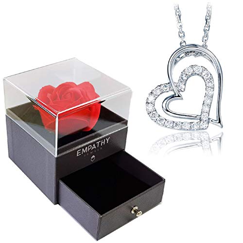 EMPATHY JEWELS Colgante Mujer Corazon Plata De Ley 925, Regalo romántico para Ella – Regalos Originales para Mujer Joven con Rosa Roja eterna para dia de la madre.