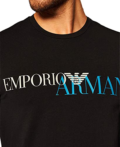 Emporio Armani Camiseta Hombre 111907 0A516, T-Shirt Manga Larga Cuello Redondo (Negro/Azul Logo, M)