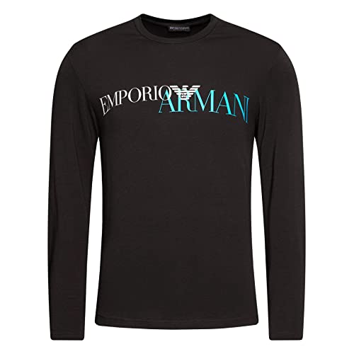 Emporio Armani Camiseta Hombre 111907 0A516, T-Shirt Manga Larga Cuello Redondo (Negro/Azul Logo, M)
