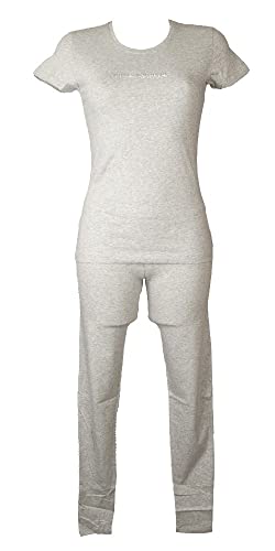 Emporio Armani Conjunto de Pijama de Mujer para casa Camiseta Media Manga pantalón Largo algodón artículo 163139 + 163038 5P263, 03748 Light Grey Melange, S