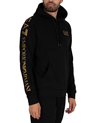 Emporio Armani EA7 de los Hombres Sudadera con Capucha con Logo en el Pecho, Negro, XL