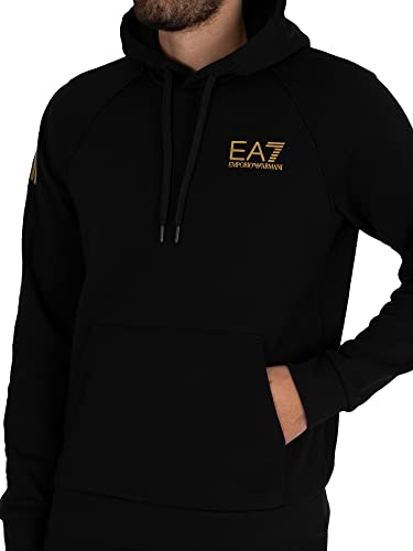 Emporio Armani EA7 de los Hombres Sudadera con Capucha con Logo en el Pecho, Negro, XL