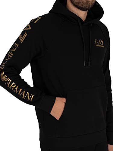 Emporio Armani EA7 de los Hombres Sudadera con Capucha con Logo en el Pecho, Negro, XL