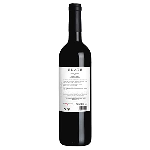 Enate Syrah Shiraz - Añada 2017, Vino Tinto-D.O. Somontano 75cl - Vino Tinto Muy Cubierto con Paladar Voluptuoso - Taninos Nobles y Aterciopelados - Fermentado en Barrica de Roble Europeo y Americano