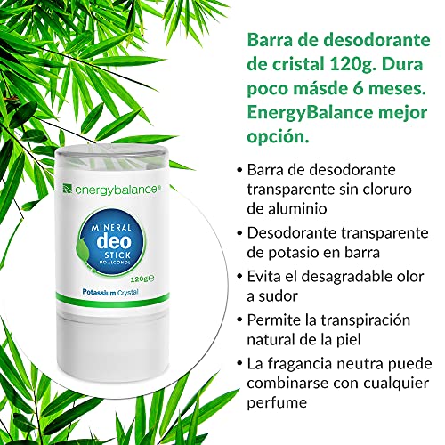 EnergyBalance Deo-Stick cristal 120g sin aluminio (cloruros de aluminio) | Para hombres y mujeres | Sin olor | Desodorante | Calidad de marca desde Suiza